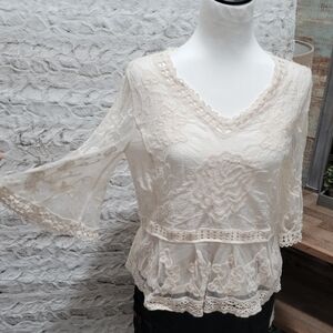 Ultra Pink Crochet Lace Top Womens S, Creamy Ivory, Boho, Cottagecore